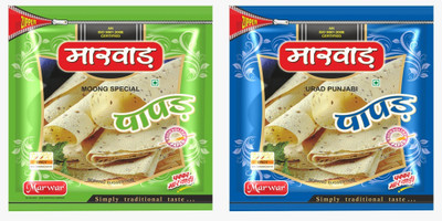 Marwar Papad Combo- Moong Speical & Urad Punjabi-Zipper Pack(400 GM Each)-7 Inch Size Masala Papad (Pack of 2)(800 g)