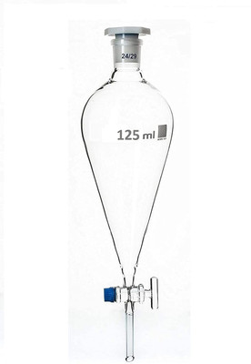 Rawal 3.3 Separating Funnel Pear Shape With Teflon & Inter Changeable Stopper-125ml Borosilicate Glass Funnel(Clear, Pack of 1)