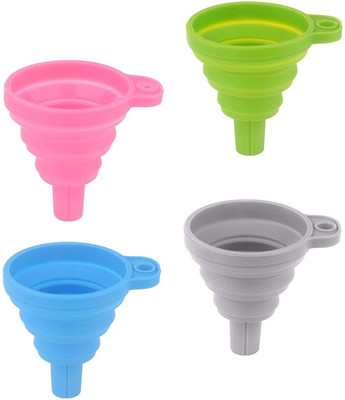 SIMESTICH Silicone Collapsible Funnel Set for Oil Liquid Transfer Kitchen Use Silicone Funnel Set(Multicolor, Pack of 4)