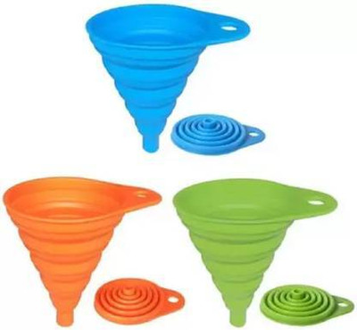 DeoDap Silicone Funnel for Kitchen Use Oil Pouring Sauce Water Juice Silicone Funnel Set(Multicolor, Pack of 3)