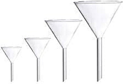 Salco Glass Funnel for Laboratory Use Borosilicate Glassware Funnel for Bottle Hot Oil or Liquid Chemicals Solutions - 50(mm) 65(mm) 75(mm) 100(mm) - Pack of 4 Borosilicate Glass Funnel Set(Clear, Pack of 4)