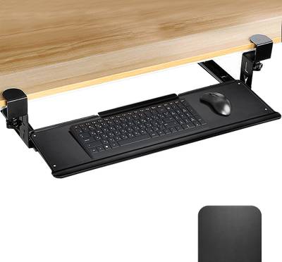 HASTHIP Keyboard Tray Under Desk, Pull Out Keyboard Rack with Mouse Mat Keyboard Trays