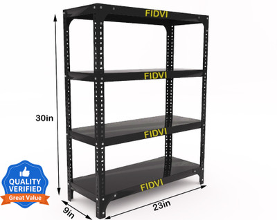 FIDVI Slotted Angle iron Rack Kitchen & Office 09x23x30 inches 4 Shelf Powder Coated Rack Side Fitting(Furniture Accessories, Iron)