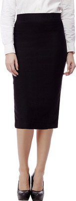 Purple Feather Solid Women Pencil Black Skirt