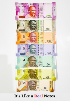 CARLY Combo (13 Each x 7=91 Nakli Note) Playing Indian Currency Notes for Fun Paper With Free 1 Kay Chain ( Nakli Note-10,20,50,100,200,500,2000 ) Nakli Indian Note Gag Toy(Multicolor)
