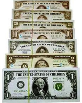 Mallexo Dollar Money for Kid 300Pcs Coupons 6 Design Doller Dummy Currency Notes for Kid Dollar Gag Toy