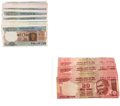 Clubics Fake printed indian currency look like real money 5Rs, 20Rs,( 35 each ) 70pcs Fake Notes Gag Toy