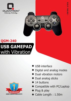 Quantron QGM-240 USB PC GAMEPAD WITH VIBRATION E-Gpv, PC, Gamepad.  Gamepad(Black, For PC)