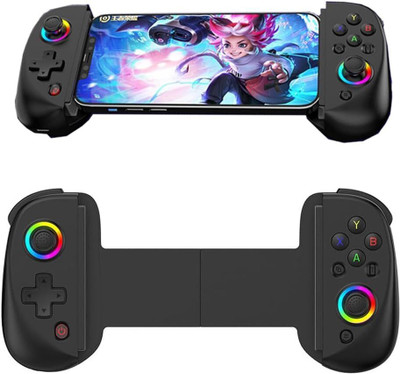 Etzin D8 Telescopic Mobile Phone Gamepad with Turbo/6-axis Gyro/Vibration Wireless Bluetooth  Gamepad(Bluetooth-Compatible 5.2 RGB Light for Android iOS PS3 PS4 Switch PC, Black, For Android, PS3, PS4, PS5, Switch)