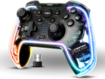 Frontech Fire Pro Wireless 2.4GHz Gaming Controller| Dual Vibration Motors| RGB (GP-0002) USB  Gamepad(Black, For PS3, Windows 10, Android)