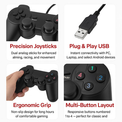 markif Universal Wired Gamepad for PC & Android Vibration Joystick USB Controller USB  Gamepad(Black, For PC)