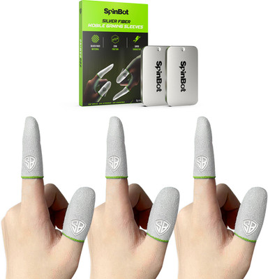 SpinBot Silver Fiber Thumb & Finger Mobile Gaming Sleeves 3 Pair(6 Pieces)  Gaming Accessory Kit(Silver, For iOS, Android)