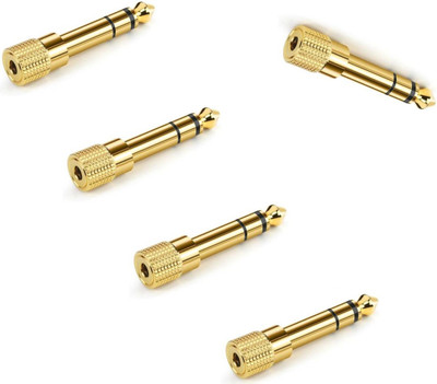 fdealz 5 Pieces Stereo Audio Adapter 6.35mm (1/4 inch) Male to 3.5mm (1/8 inch) Female Gaming Adapter(Gold, For PC)