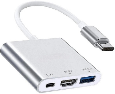 Sancy USB-C 3-in-1 Hub Cable 4K HDMI, USB 3.0 & USB-C TV-Out Adapter Gaming Adapter(White, For PC)