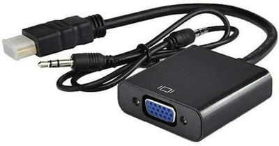 Dye HDMI to VGA with 3.5 mm Audio AUX Cable Adapter Gaming Adapter(Black, For PC)