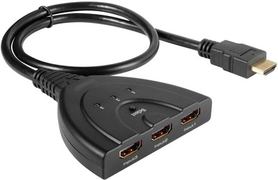 BALRAMA HDMI Switch 3-Port HDMI Splitter 3 in 1 out Hub Pigtail Cable 3 Ports Switcher Gaming Adapter(Black, For PC)