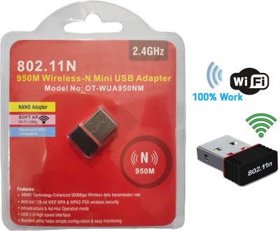 GoodsBazaar 950Mbps Mini WiFi Dongle Receiver USB Adapter Wifi Wireless Lan Card 802.11n/G/B USB Adapter(Black)