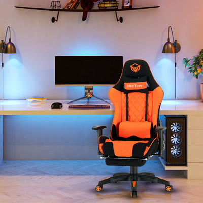 Meetion MT-CHR25 180° Reclining Back with Massage Pillow & Comfortable Footrest Gaming Chair(Orange)