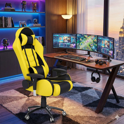 ASE Gaming Gold Series Ergonomic Gaming Chair with Head & Lumbar Pillow Gaming Chair(Yellow)
