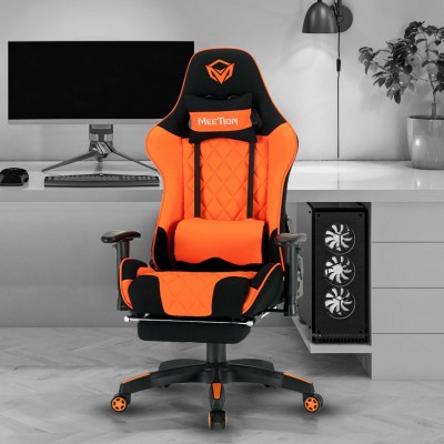 Meetion MT-CHR25 180° Reclining Back with Massage Pillow & Comfortable Footrest Gaming Chair(Orange)