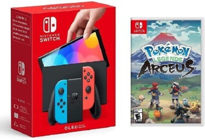 NINTENDO Switch OLED Console with Neon Blue Neon Red Joy Con 64 GB with Pokemon Legends Arceus(Black)