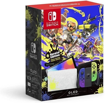 NINTENDO Switch OLED Handheld Portable Gaming Console 64 GB with Screen Protector(Neon Red and Neon Blue Joy Con, No, but compatible with additional Joy-Con or Pro Controller (sold separately))