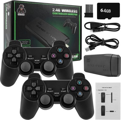 Playtastic M8 Retro Game Stick Console 4k 2.4G Dual Wireless game box 64 GB with 64 GB with Super Contra, with 10 Emulators 24000+ Games 2.4G Wireless(Black)