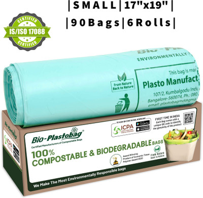 Plastobag Compostable | Bio-degradable 90 Bags | Dustbin Bag | Trash Bag | Small 1 L Garbage Bag  Pack Of 90(90Bag )