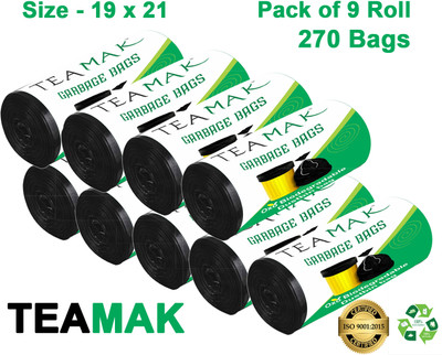 teamak Biodegradable Garbage Bag, 19*21 inches, 30 Bags/Roll (Pack of 9) Medium 13-15 L Garbage Bag  Pack Of 9(9Bag )