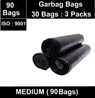 Indian Cloud Garbage Bags/Dustbin Bags/Trash Bags - Medium - 19x21 inches - Black - (30 Bags Per Roll) Medium 15 L Garbage Bag  Pack Of 90(90Bag )