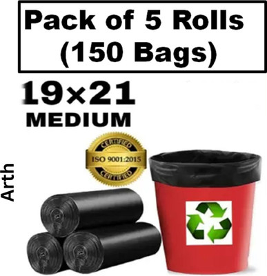 ARTH Garbage Bags/Dustbin Bags/Trash Bags - 19X21 Inches - Pack Of 5 Medium 6 L Garbage Bag  Pack Of 150(150Bag )