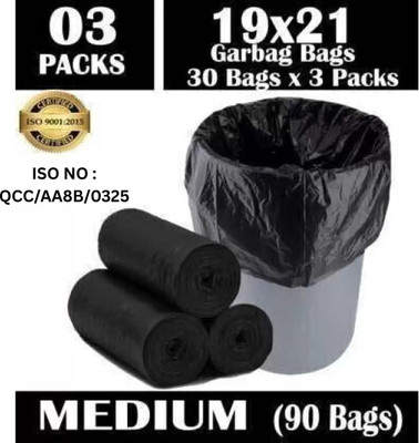 AAK Garbage Bags Medium Size Black Color 19 X 21 Inch Medium 90 L Garbage Bag  Pack Of 3(3Bag )