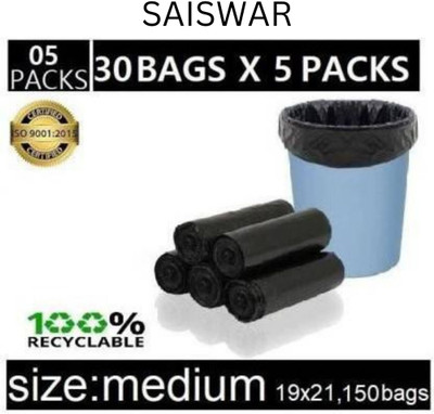SAISWAR Home 05 ROLL BLACK 19X21 Medium 6 L Garbage Bag  Pack Of 150(150Bag )