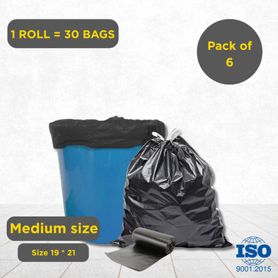 Daily Clean Medium Garbage Bags 19x21 Inch (30 Pcs/pack) with Tie Tapes Pack of 6 Medium 10 L Garbage Bag  Pack Of 180(180Bag )