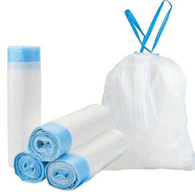 Kinzilla 4 Gallon Drawstring Trash Bags 100 Counts, White Unscented Strong Garbage Bags Jumbo 1 L Garbage Bag  Pack Of 75(75Bag )