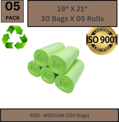 ASCREATION High-Performance Biodegradable Trash Bag - 19x21, (150 Pcs) Medium 15.5 L Garbage Bag  Pack Of 150(150Bag )