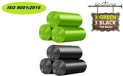 MJ Exim combo of green& black garbage bags disposable/compostable Medium 13 L Garbage Bag  Pack Of 180(180Bag )