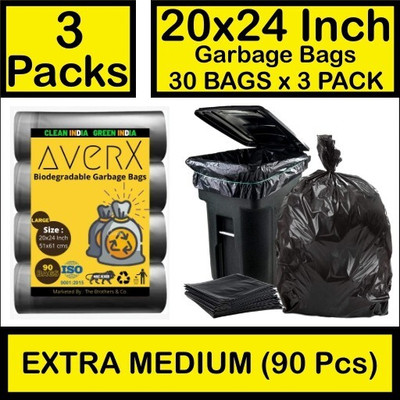 averX Premium Black Garbage Bag - 20x24 inches (Pack of 3, 90 Pieces, Large) Medium 35 L Garbage Bag  Pack Of 90(90Bag )