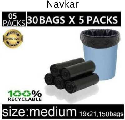 Navkar Home 05 ROLL BLACK 19X21 Medium 6 L Garbage Bag  Pack Of 150(150Bag )