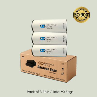 Myriad Heavy-Duty Black Garbage Bags | 19x21 Inch Leak-Proof Trash Liners | Pack of 3 Medium 14 L Garbage Bag  Pack Of 90(90Bag )