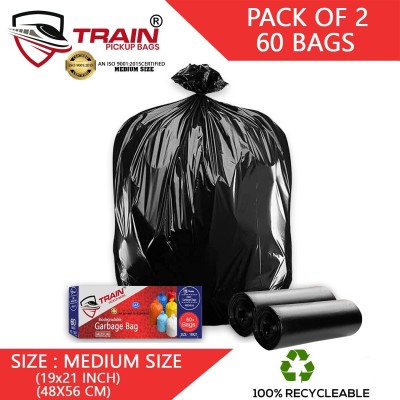 Train garbage bags dustbin polythene bags dustbin covers for home garbage bags 19*21 60 Bags Medium 20 L Garbage Bag  Pack Of 60(60Bag )