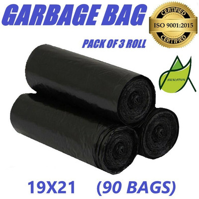 ASCREATION Biodegradable Black Garbage Bag -19x21(3X30=90 Pcs)Medium 12 L Garbage Bag Medium 12 L Garbage Bag  Pack Of 90(90Bag )