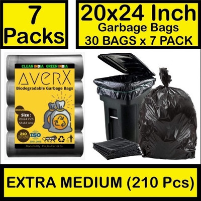 averX Premium Black Garbage Bag - 20x24 inches (Pack of 7, 210 Pieces, Medium) Medium 30 L Garbage Bag  Pack Of 210(210Bag )