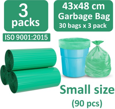 Zureni OXO-Biodegradable Garbage Dustbin Bags (43 x 48 cm, Green, 3 x 30 Pcs/Roll) Small 5 L Garbage Bag  Pack Of 90(90Bag )