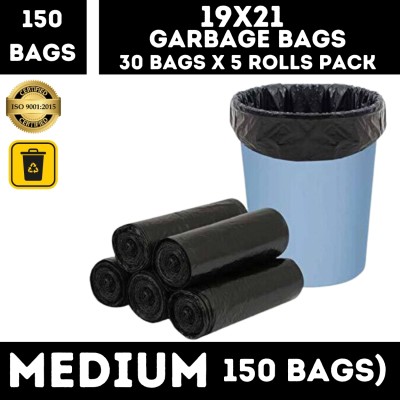 GARBEX Garbage Bags, Medium - (19 x 21 Inches) - 30 Bags/Roll, 150 Count Medium 15 L Garbage Bag  Pack Of 150(150Bag )