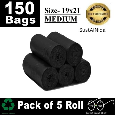 SustAINida Black Biodegradable Garbage Bag/dustbin Bags Size19x21 pack of 5 Roll (150 Bags) Small 6 L Garbage Bag  Pack Of 150(150Bag )