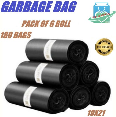 JUNDYA Biodegradable Black Garbage Bag -19x21(6X30=180 Pcs)Medium 12 L Garbage Bag Medium 12 L Garbage Bag  Pack Of 180(180Bag )