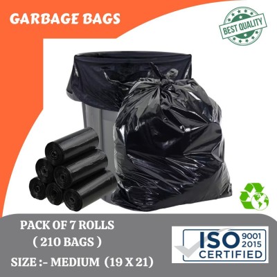 MANOJAVAM Biodegradable Black Garbage Bag for Home,Office,Party(Pack of 7 Rolls) 17x19 Medium 15 L Garbage Bag  Pack Of 210(210Bag )