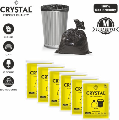 CRYSTAL Biodegradable Pouch 19 x 21 Black - 30 Pcs x 6, Medium 25 L Garbage Bag  Pack Of 180(180Bag )