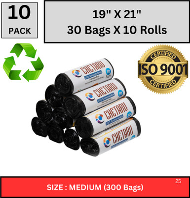 chetaru BioMax Black Garbage Bag - 19x21, (300 Pcs) - Durable & Strong Medium 13.0830000000001 L Garbage Bag  Pack Of 300(300Bag )